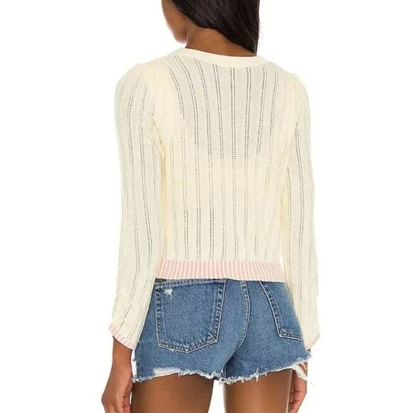 For Love & Lemons Rhea Pointelle Cardigan in Buttercup NWT - Picture 2 of 9